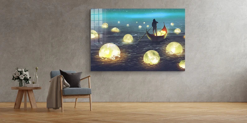 Moon Gatherer, River of Moons Large Glass Wall Art