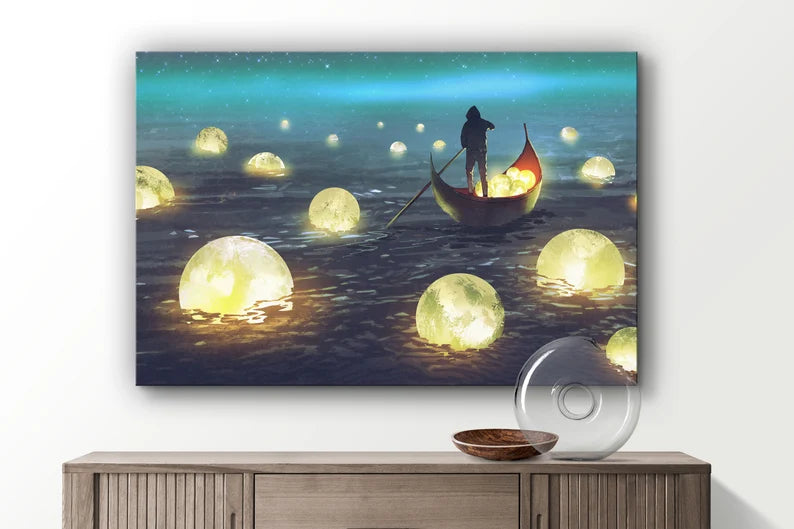 Moon Gatherer, River of Moons Large Glass Wall Art