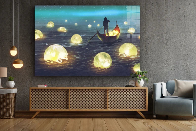 Moon Gatherer, River of Moons Large Glass Wall Art