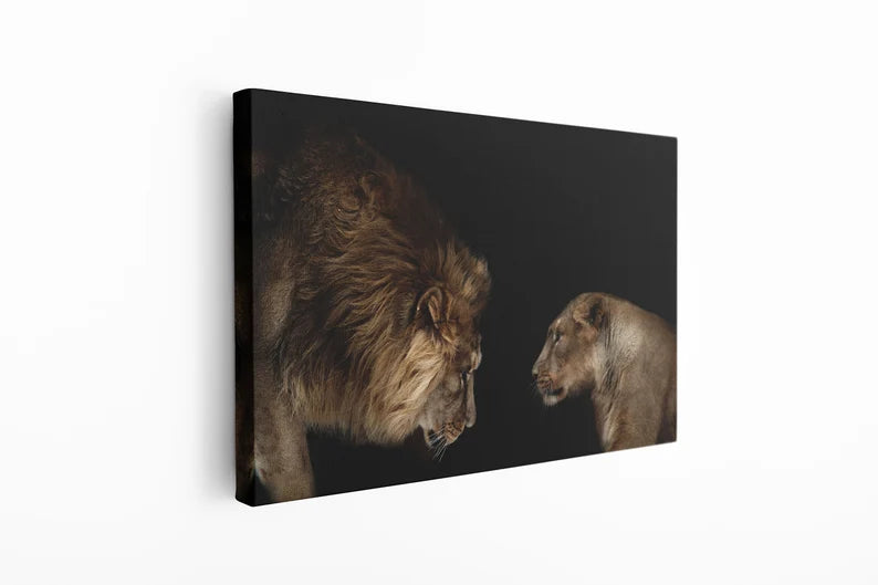 Lion & Lioness Large Glass Wall Art