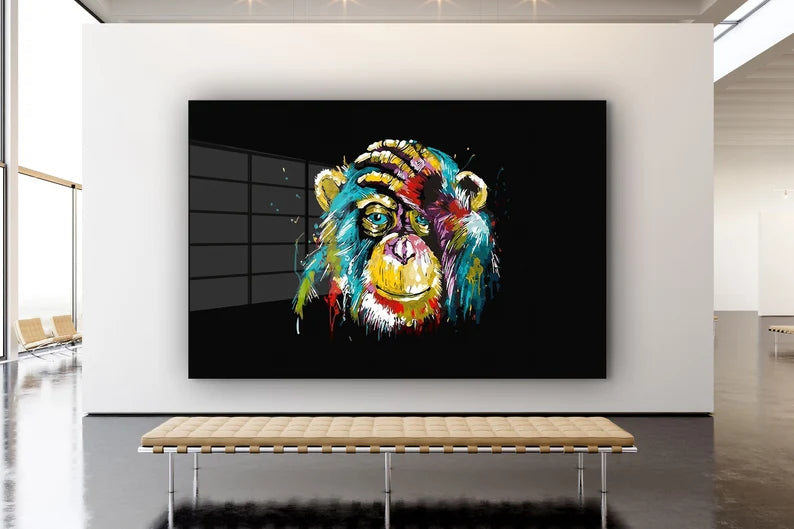 Abstract Monkey Large Glass Wall Art