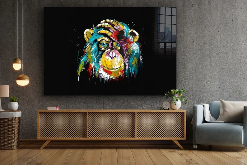 Abstract Monkey Large Glass Wall Art