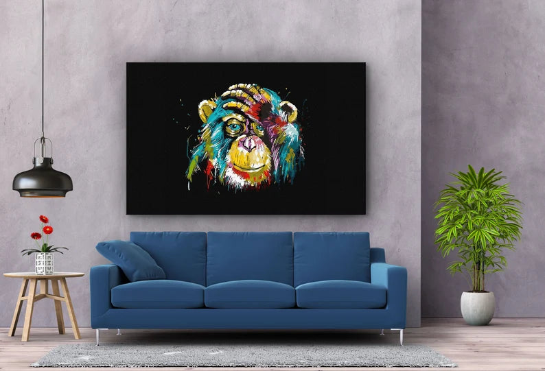 Abstract Monkey Large Glass Wall Art