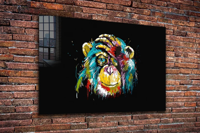 Abstract Monkey Large Glass Wall Art