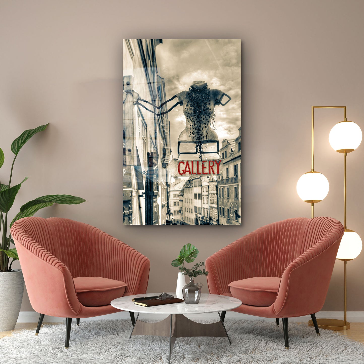 Gallery Sign Black and White, Large Glass Wall Art