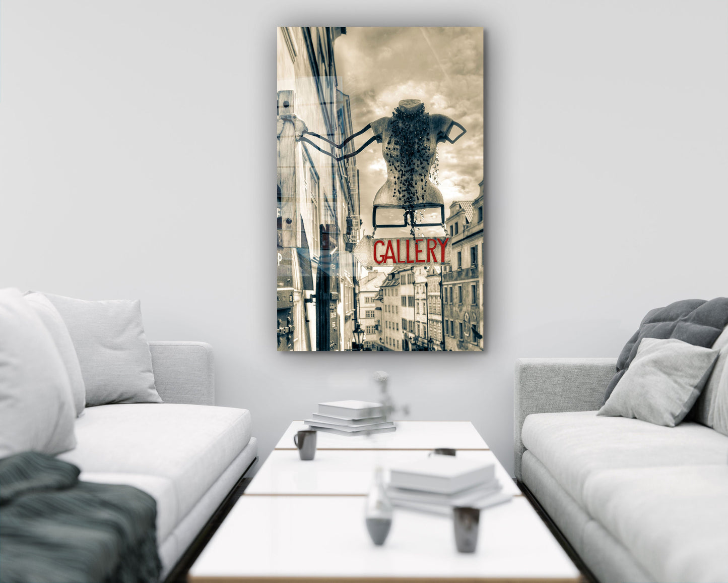 Gallery Sign Black and White, Large Glass Wall Art