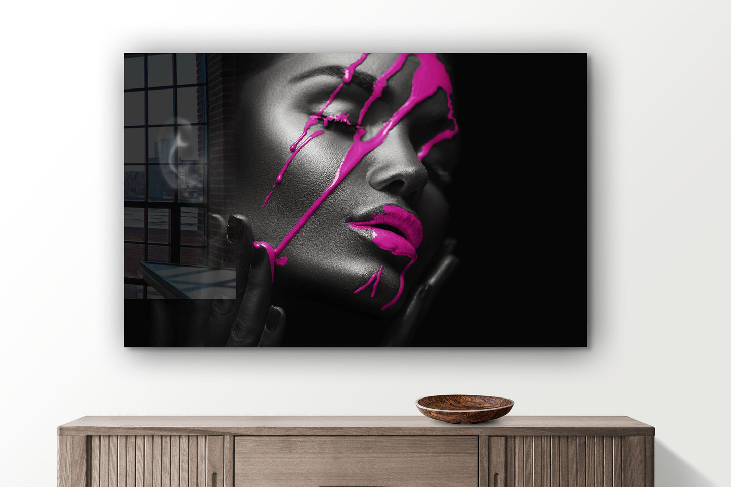Woman on Paint, Large Glass Wall Art