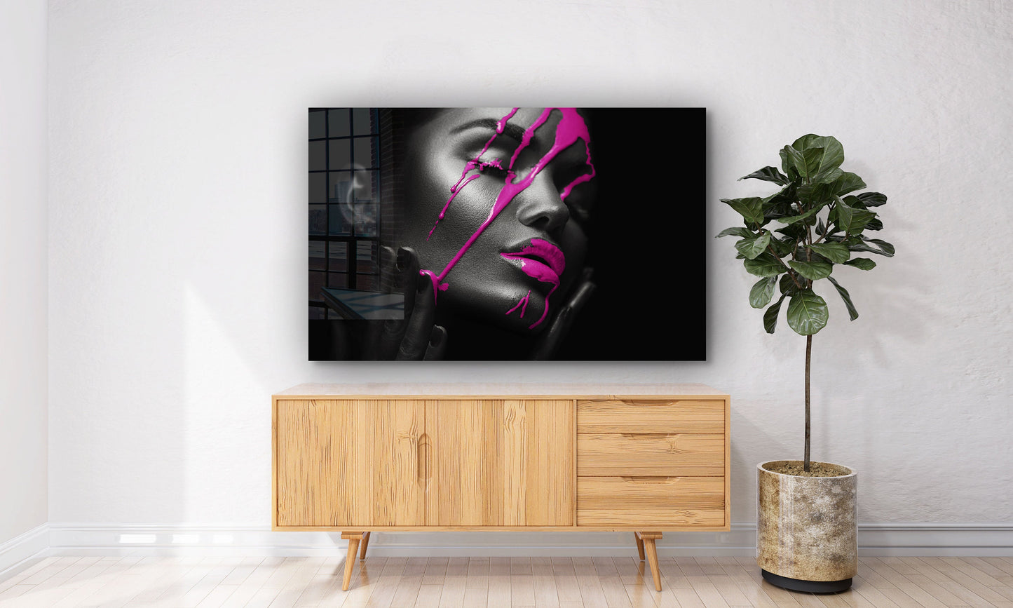 Woman on Paint, Large Glass Wall Art