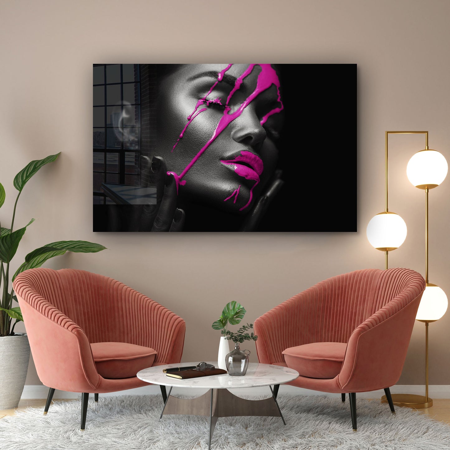 Woman on Paint, Large Glass Wall Art