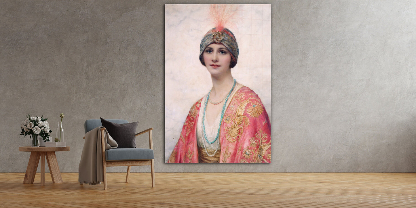 William Clarke Wontner - A Beauty in Eastern, Large Glass Wall Art