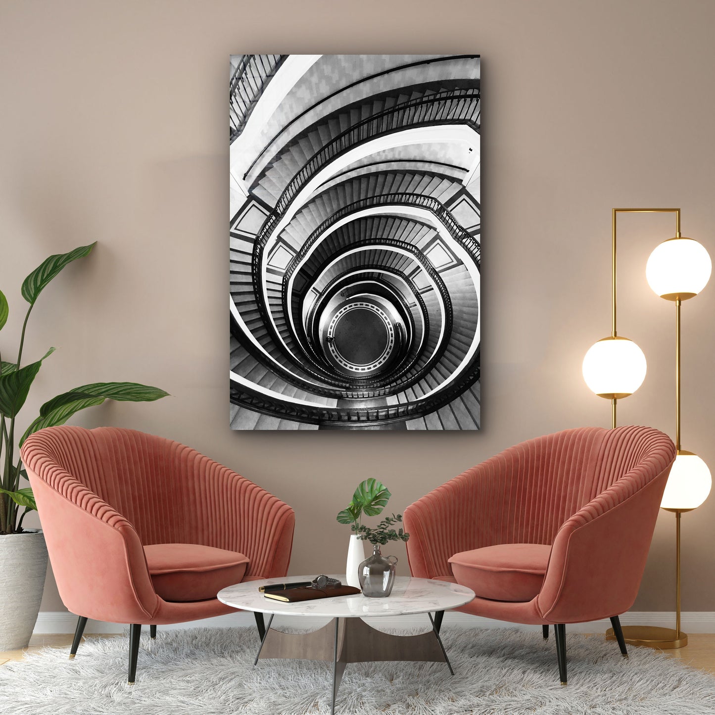 Abstract Spiral Stairs, Large Glass Wall Art