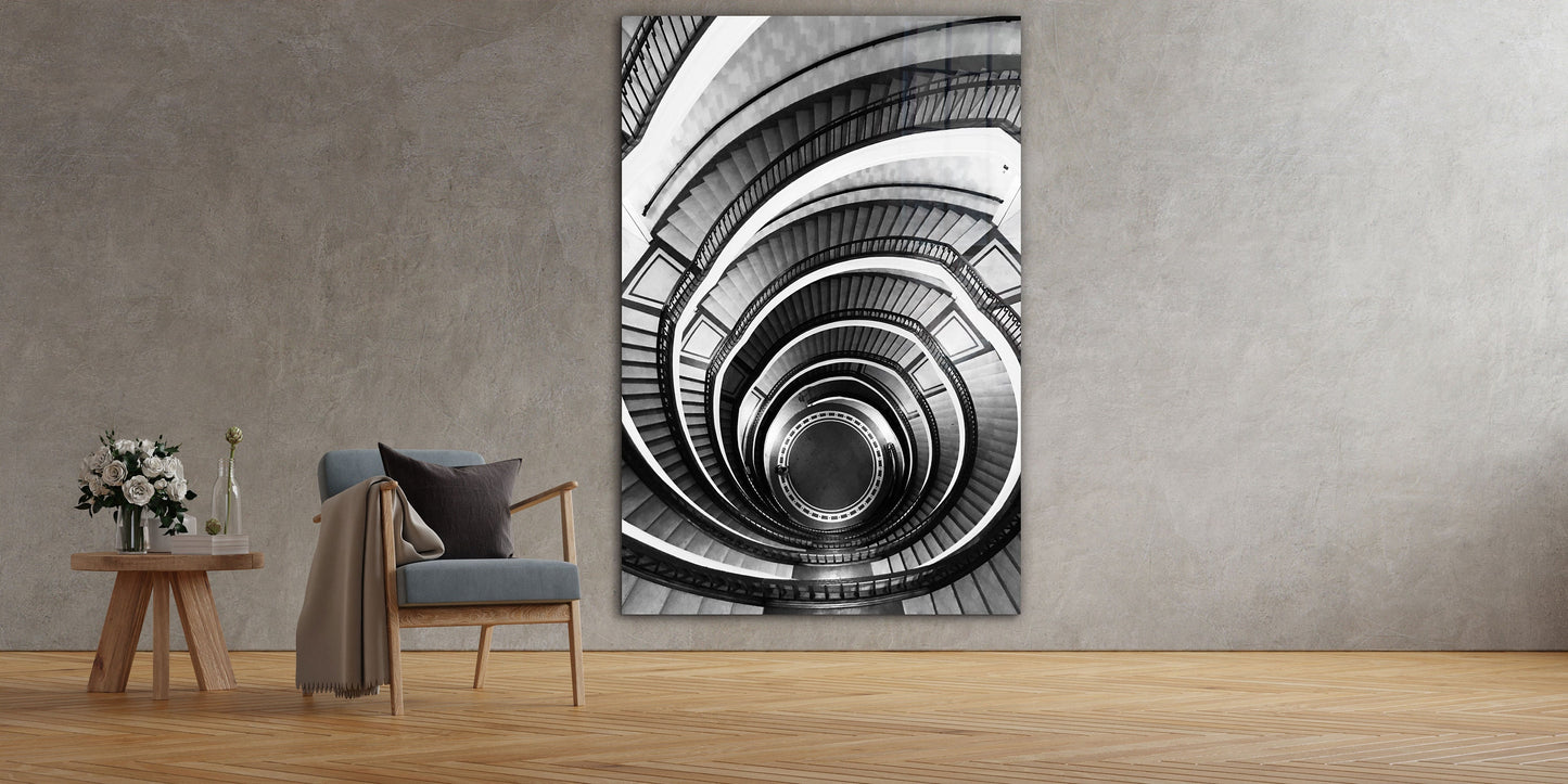 Abstract Spiral Stairs, Large Glass Wall Art