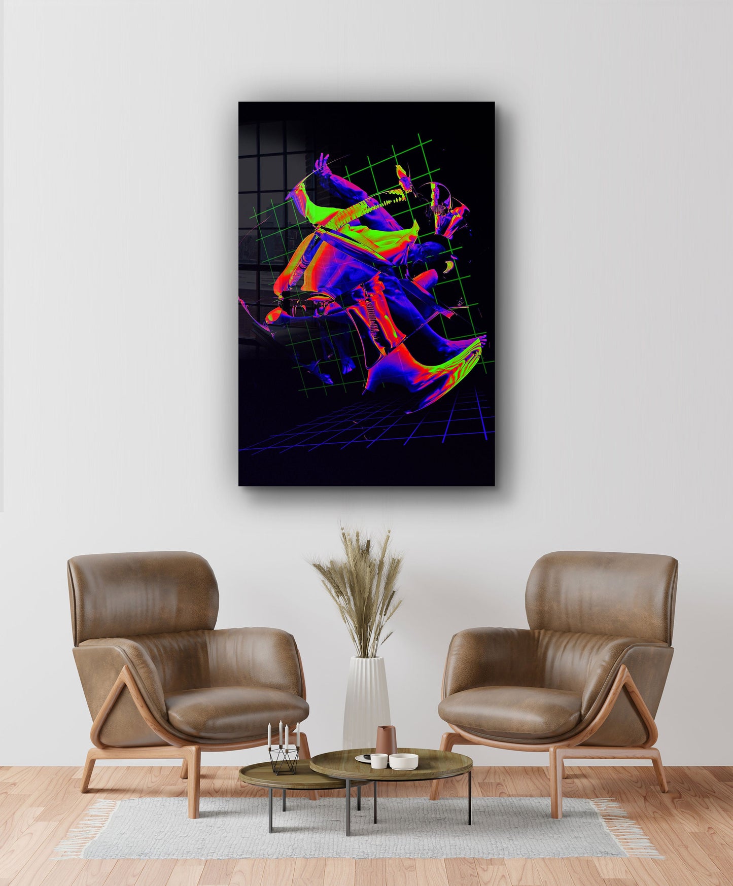 Abstract Neon Shapes, Large Glass Wall Art