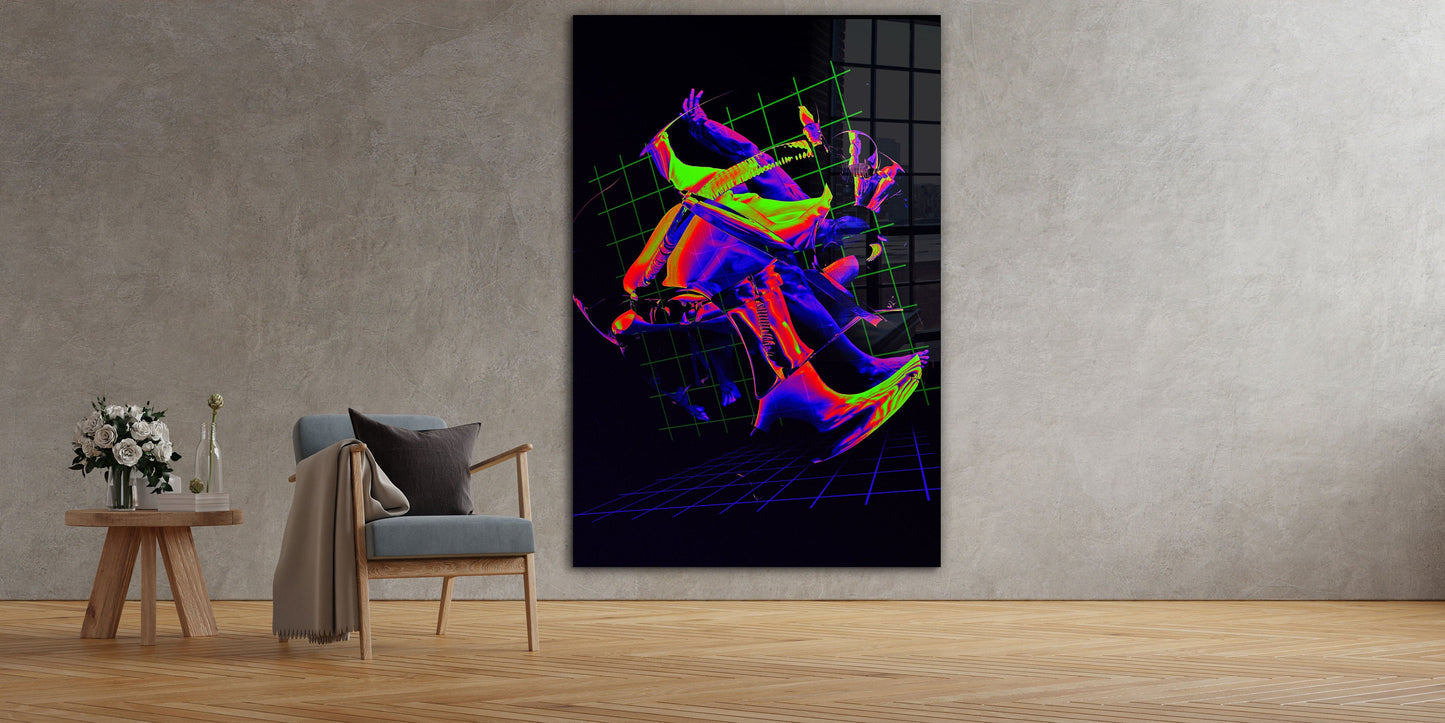 Abstract Neon Shapes, Large Glass Wall Art