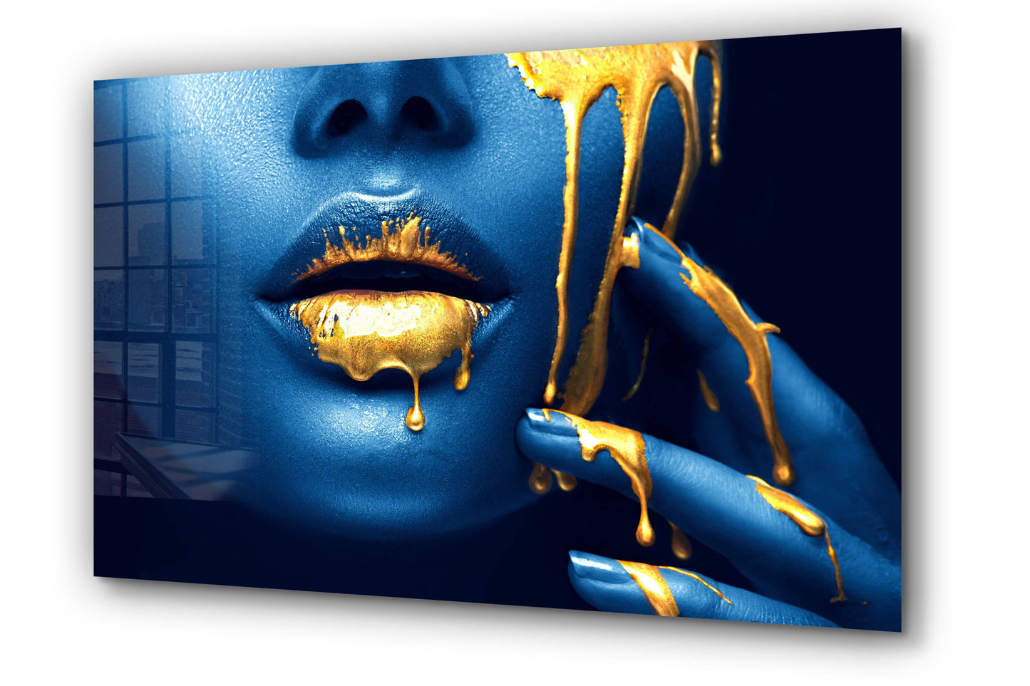Fashion Make-Up, Color Drips, Sexy Woman, Large Glass Wall Art