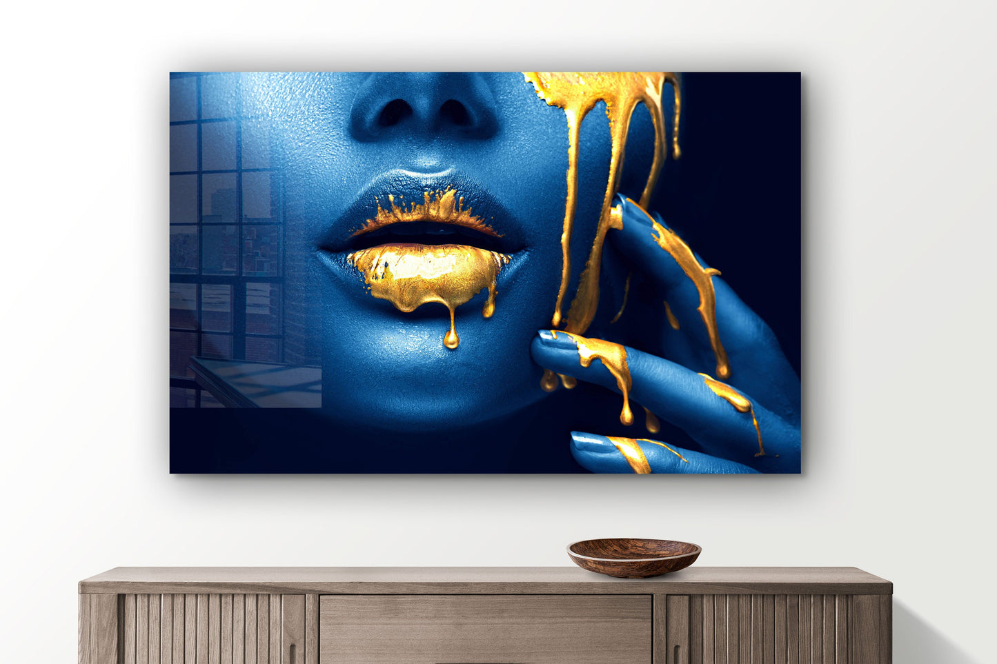 Fashion Make-Up, Color Drips, Sexy Woman, Large Glass Wall Art
