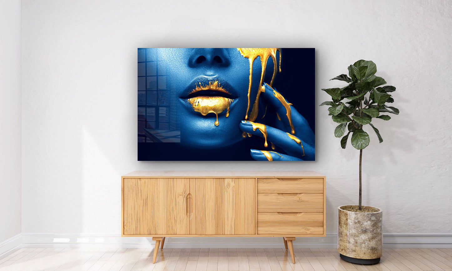 Fashion Make-Up, Color Drips, Sexy Woman, Large Glass Wall Art