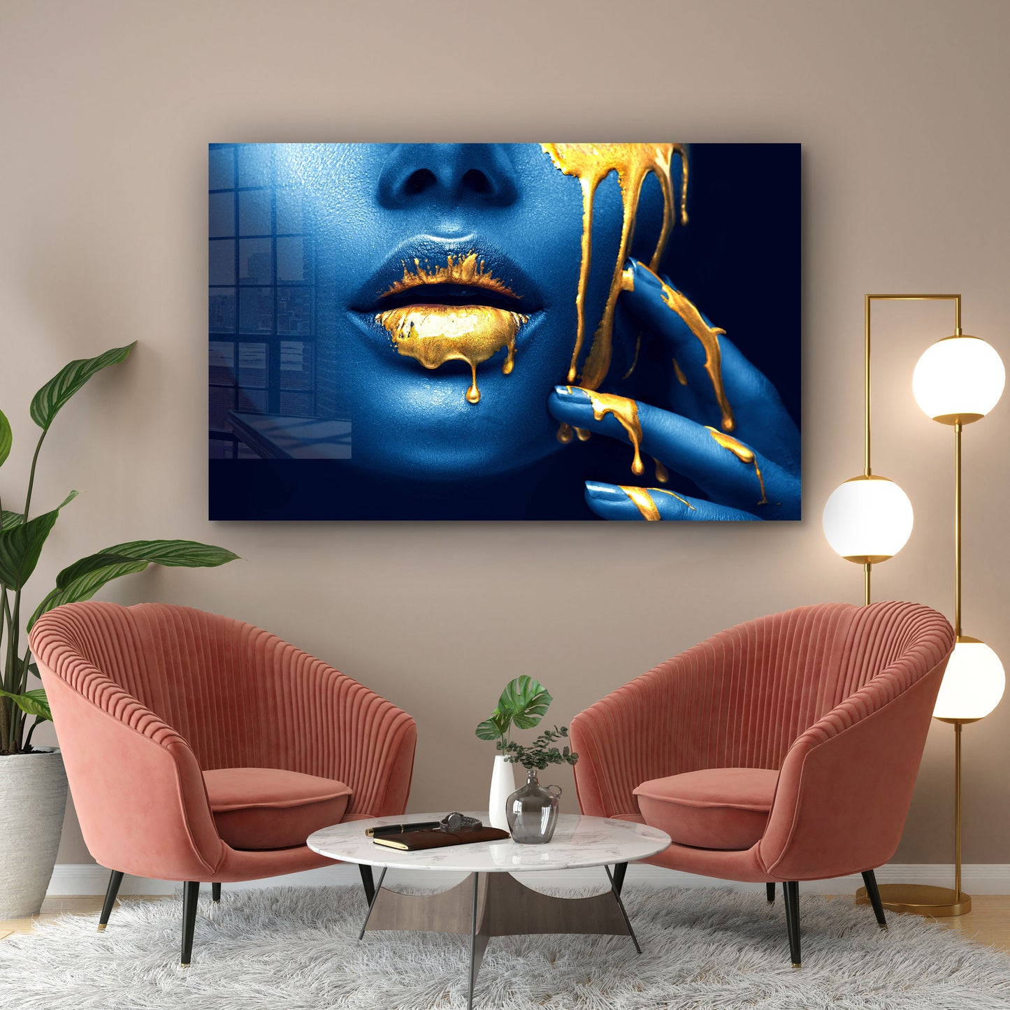 Fashion Make-Up, Color Drips, Sexy Woman, Large Glass Wall Art