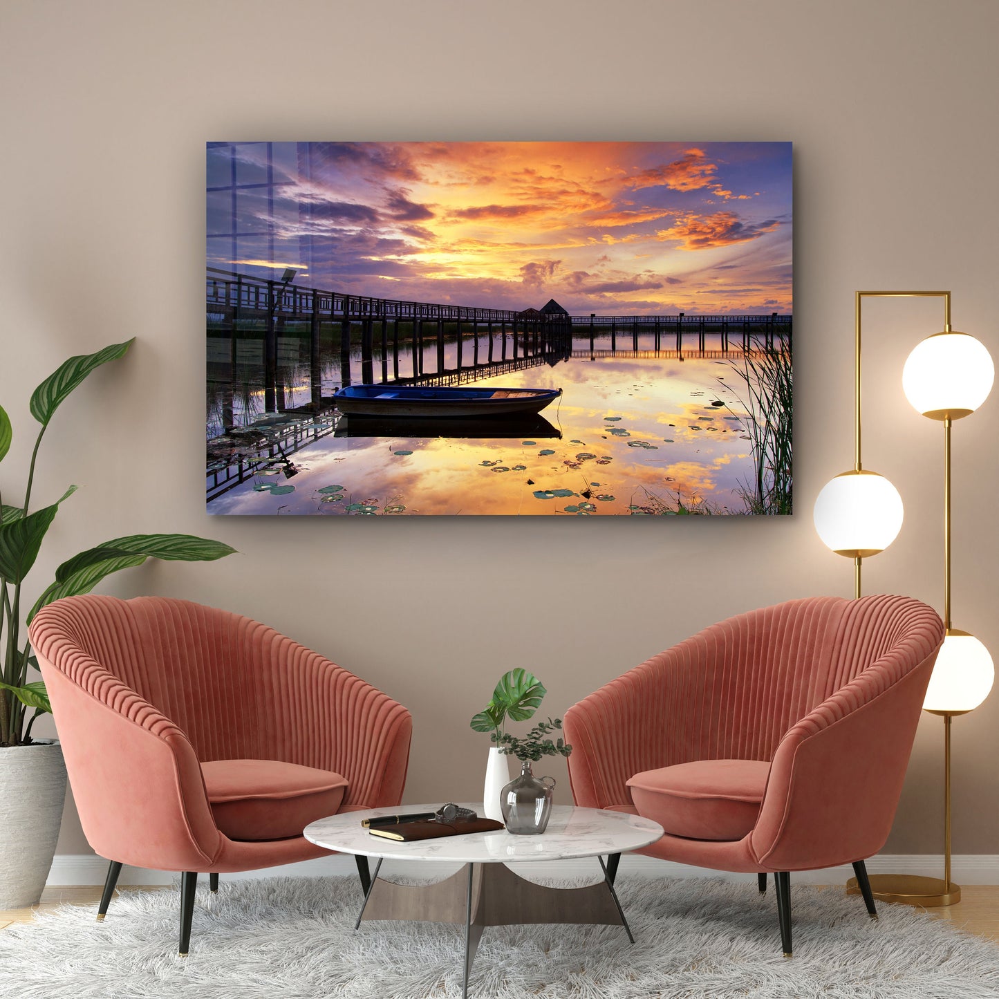 Lake Sunset, Large Glass Wall Art