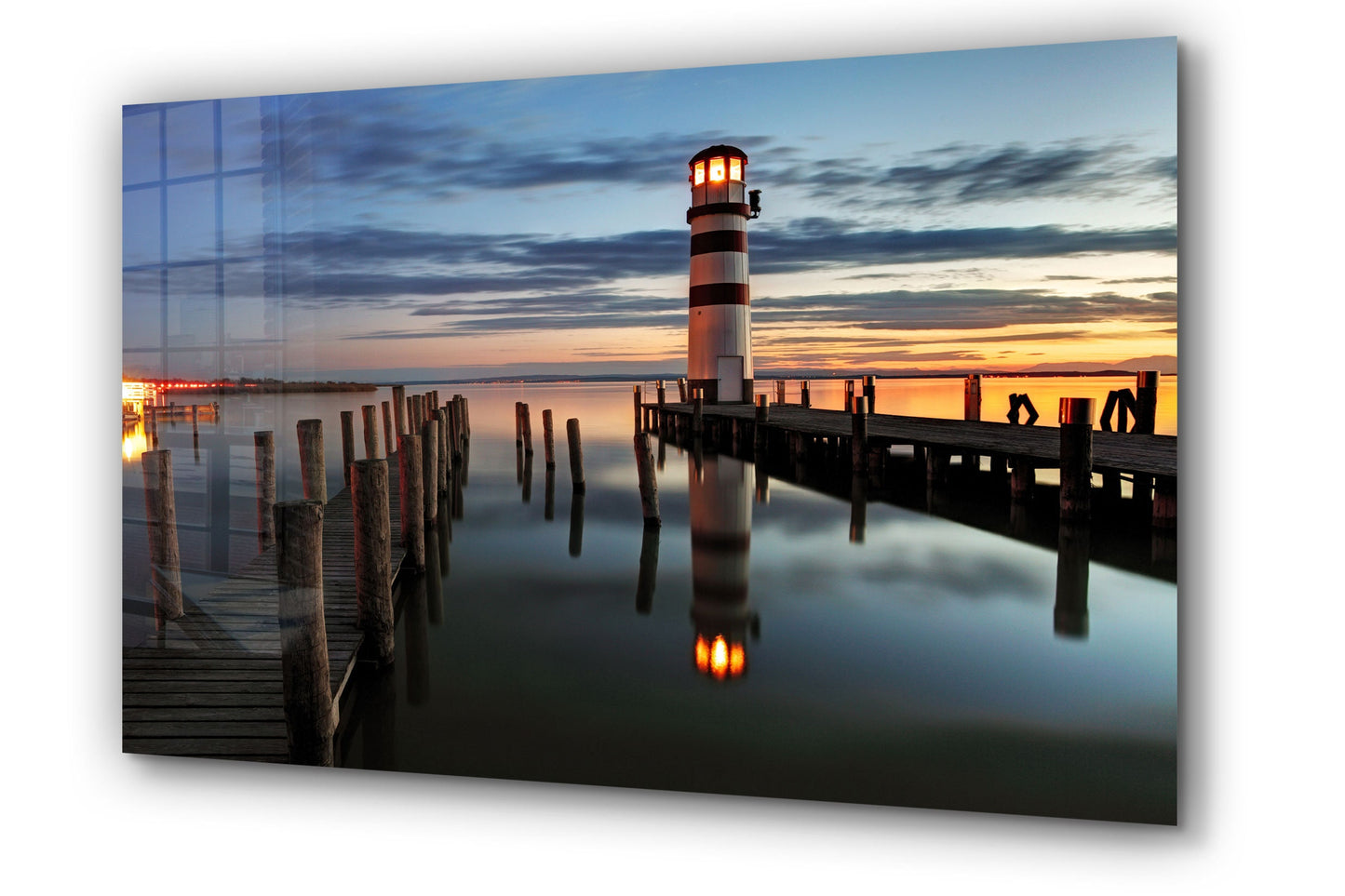 Lighthouse Sunset, Large Glass Wall Art