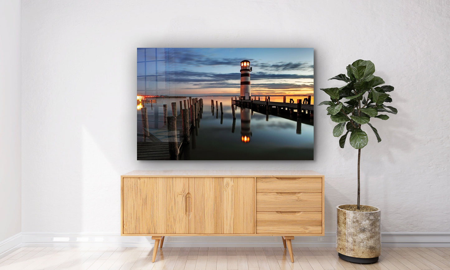 Lighthouse Sunset, Large Glass Wall Art