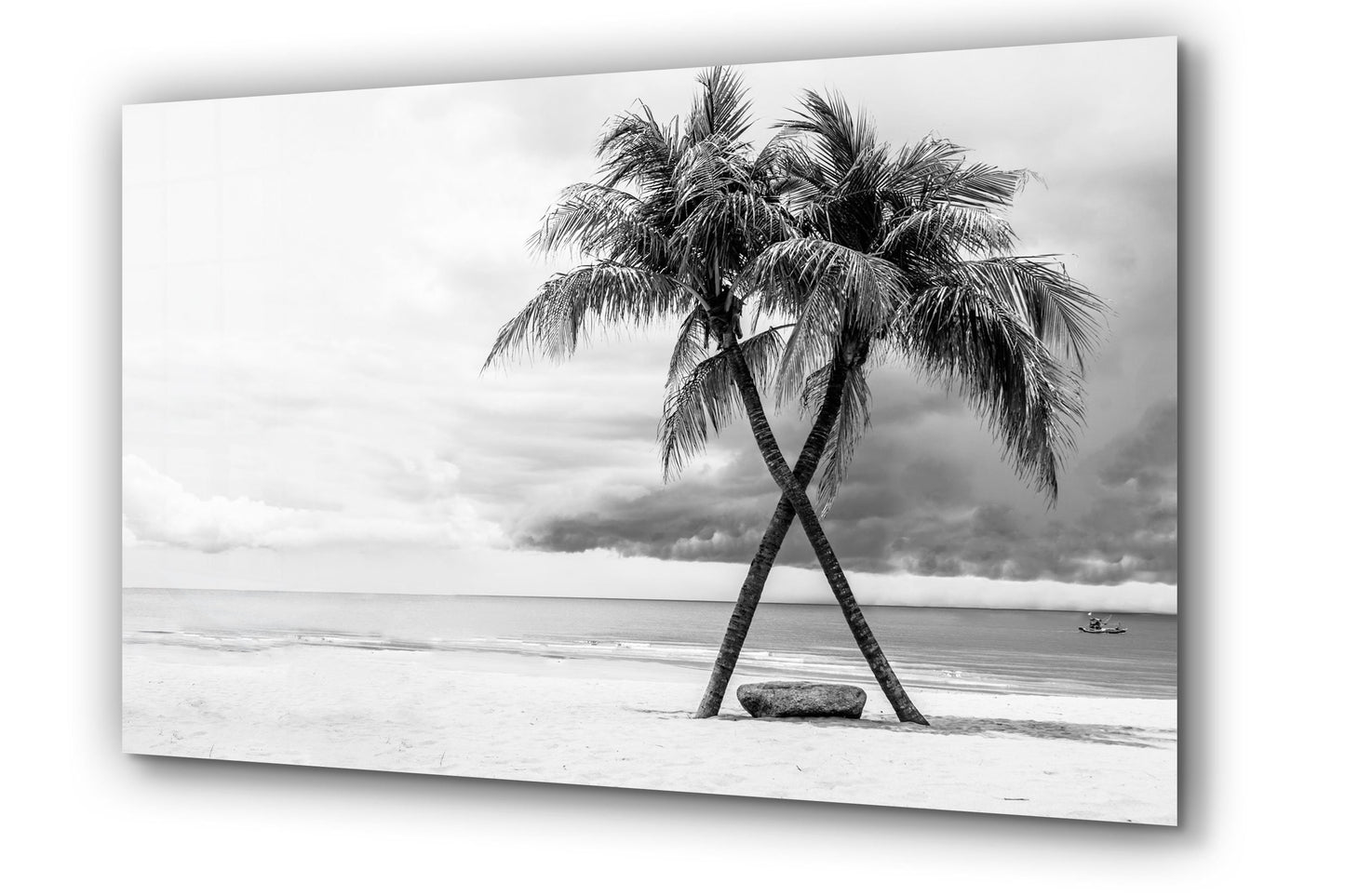 Tropical Beach, Black and White Scenery, Large Glass Wall Art