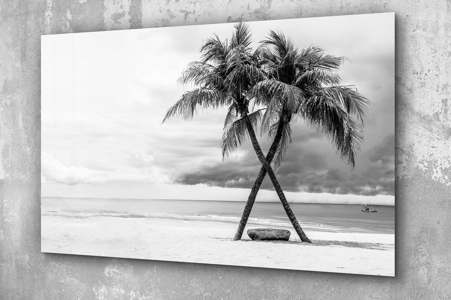 Tropical Beach, Black and White Scenery, Large Glass Wall Art