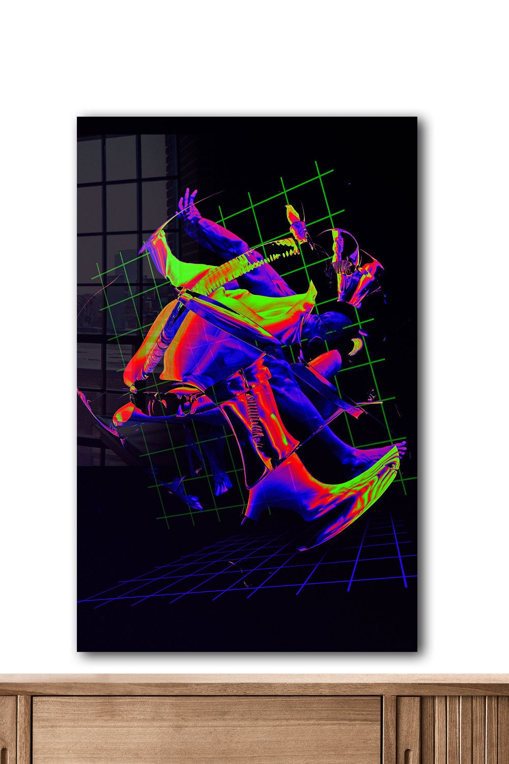 Abstract Neon Shapes, Large Glass Wall Art
