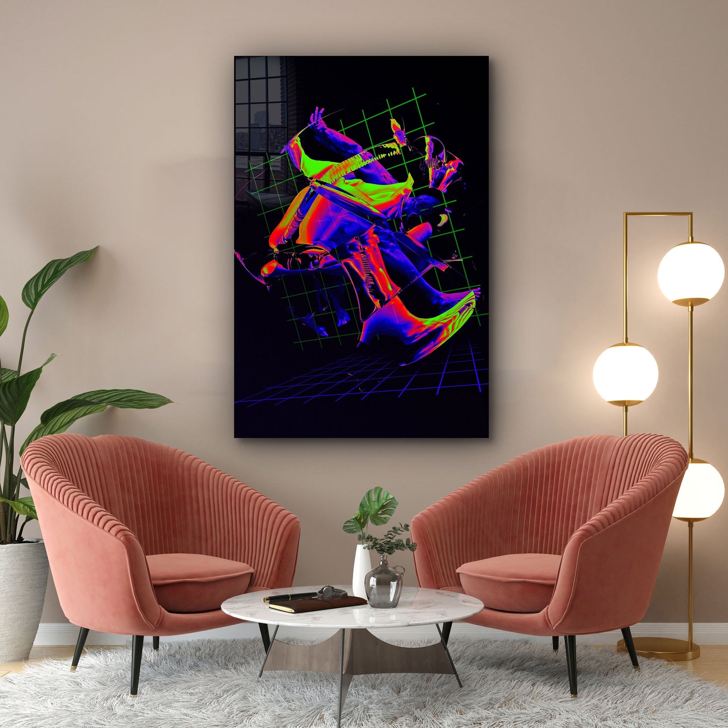 Abstract Neon Shapes, Large Glass Wall Art