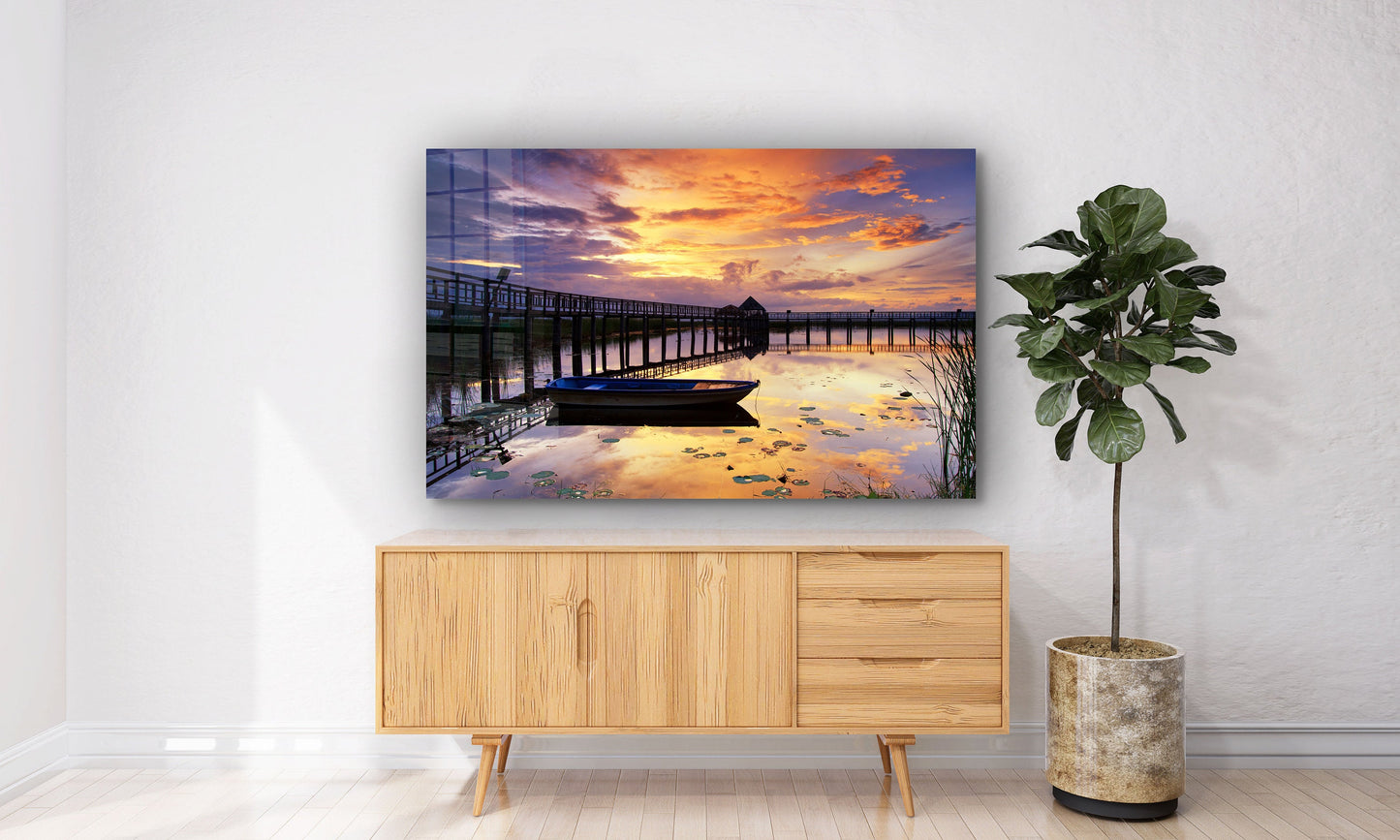 Lake Sunset, Large Glass Wall Art