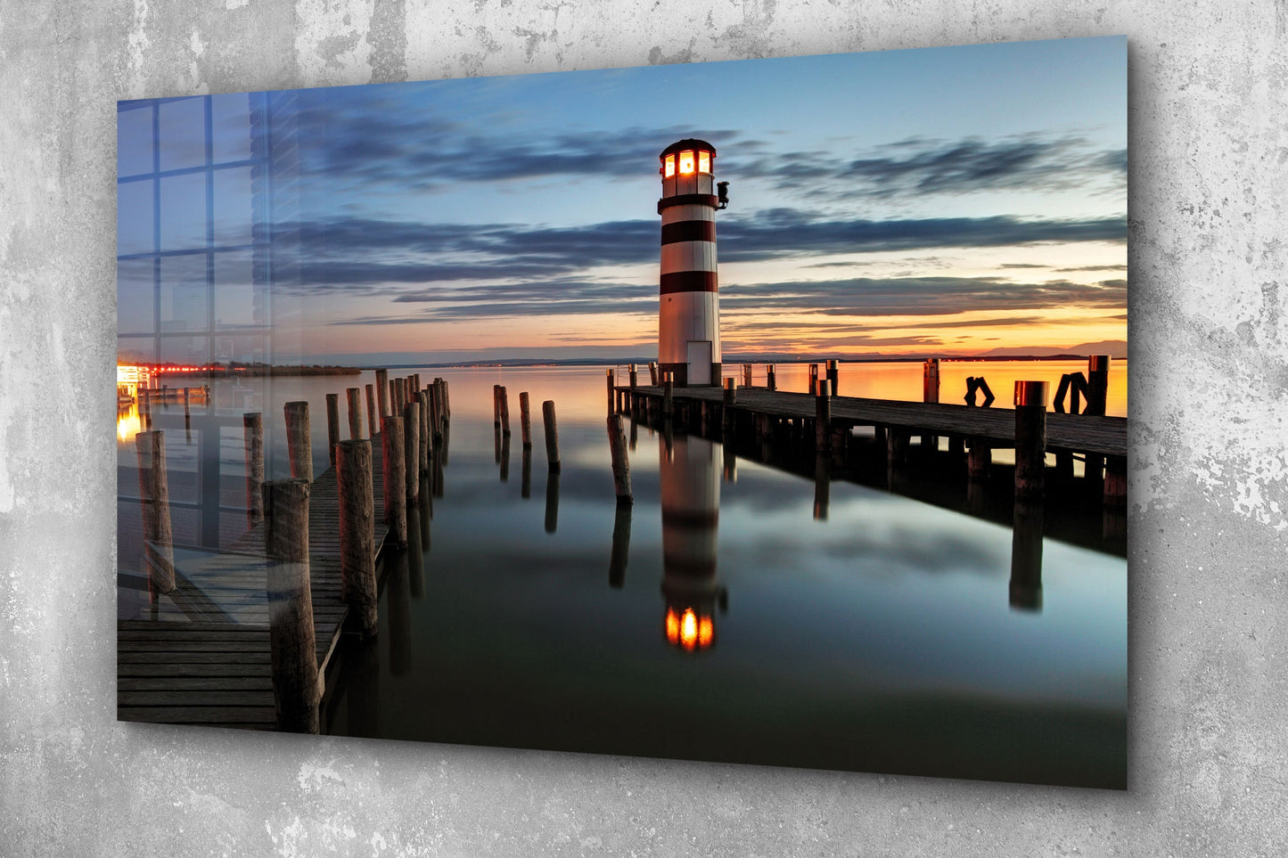 Lighthouse Sunset, Large Glass Wall Art