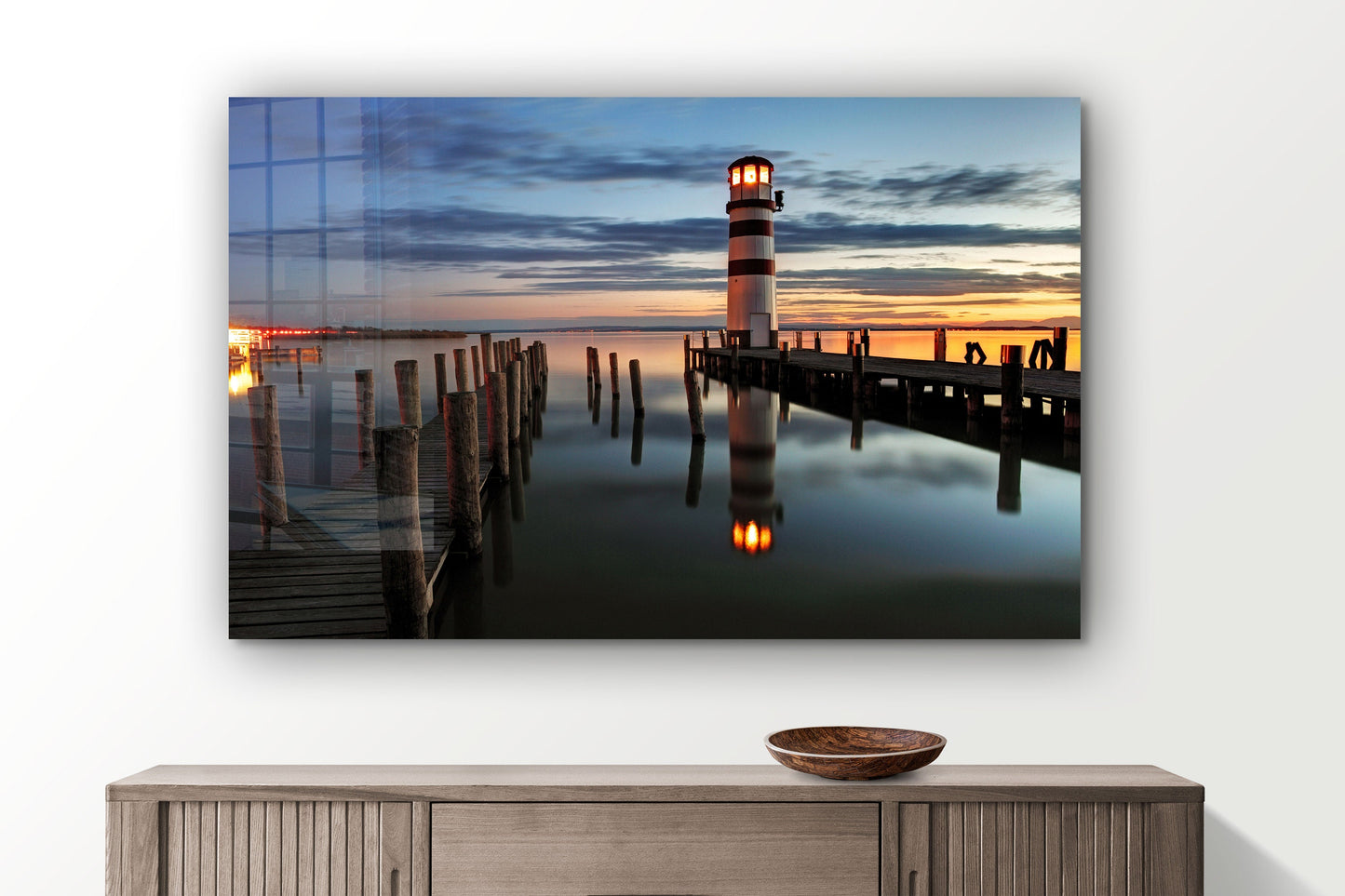 Lighthouse Sunset, Large Glass Wall Art