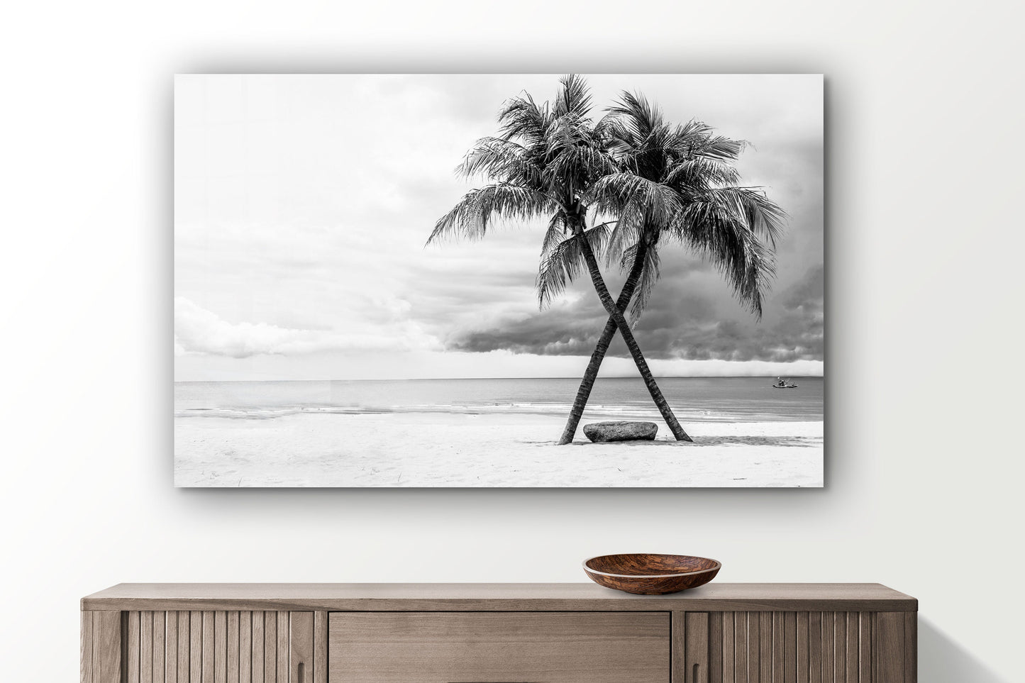 Tropical Beach, Black and White Scenery, Large Glass Wall Art