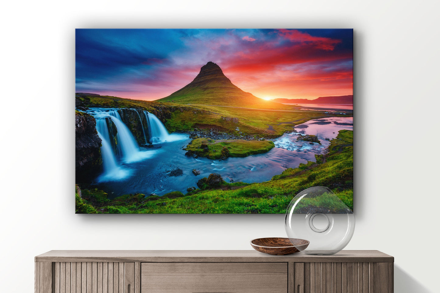 Kirkjufell Volcano, Snaefellsnes Waterfalls, Large Glass Wall Art