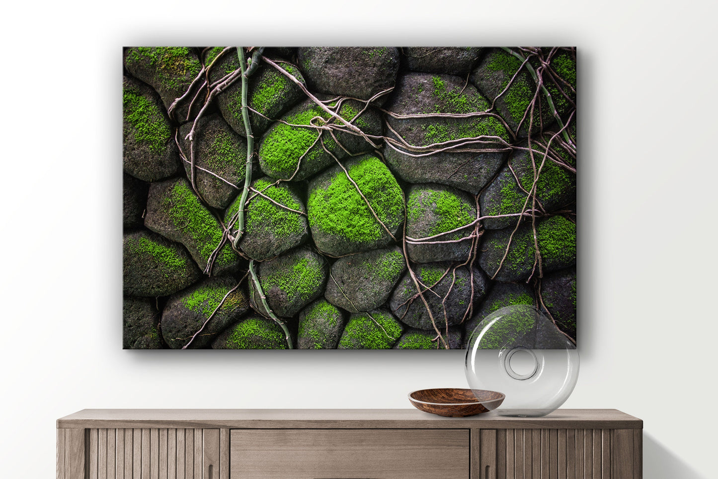 Mossy Rocks, Large Glass Wall Art