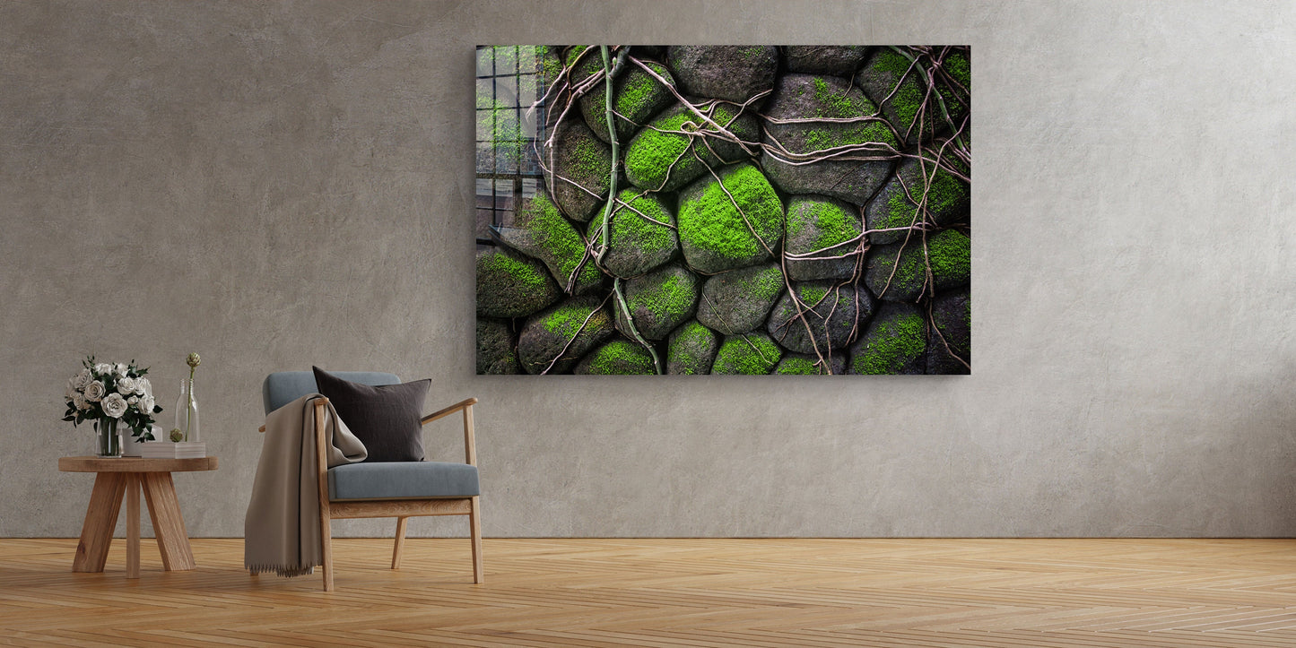 Mossy Rocks, Large Glass Wall Art