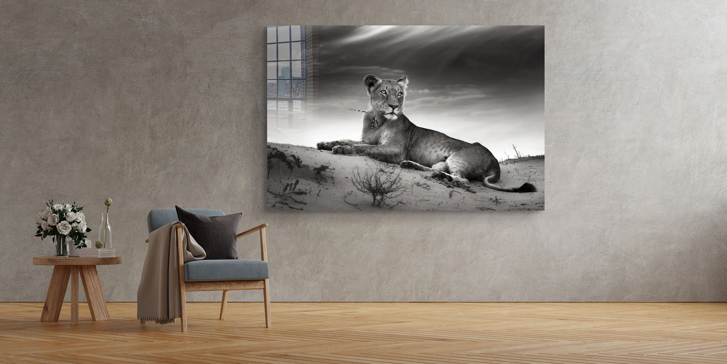 Lioness After Hunt, Large Glass Wall Art
