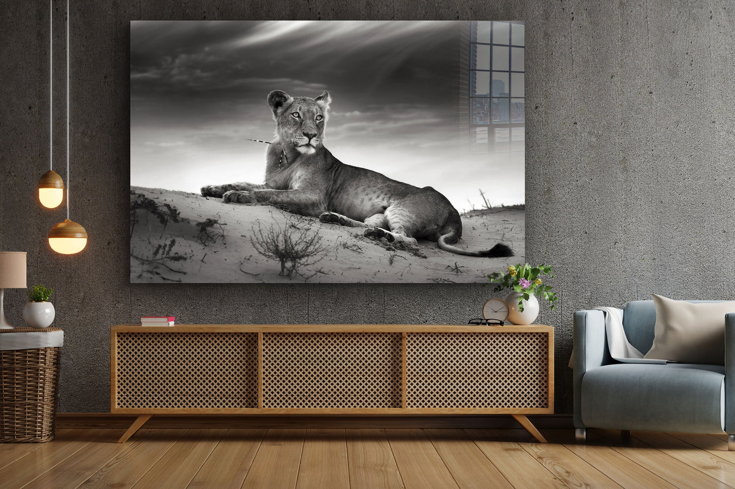 Lioness After Hunt, Large Glass Wall Art