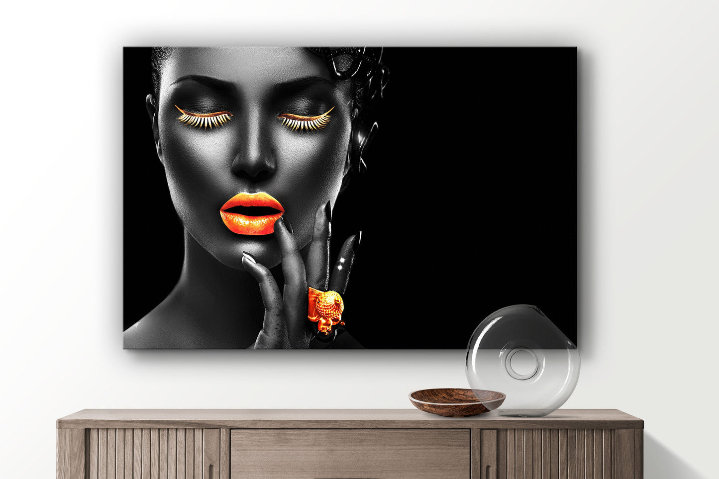 Black Make-Up Woman, Fashion Modern Large Glass Wall Art