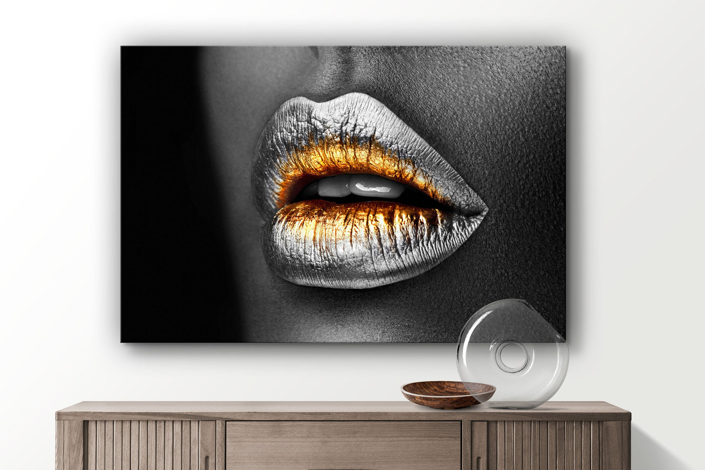 Silver Gold Make Up Woman, Large Glass Wall Art