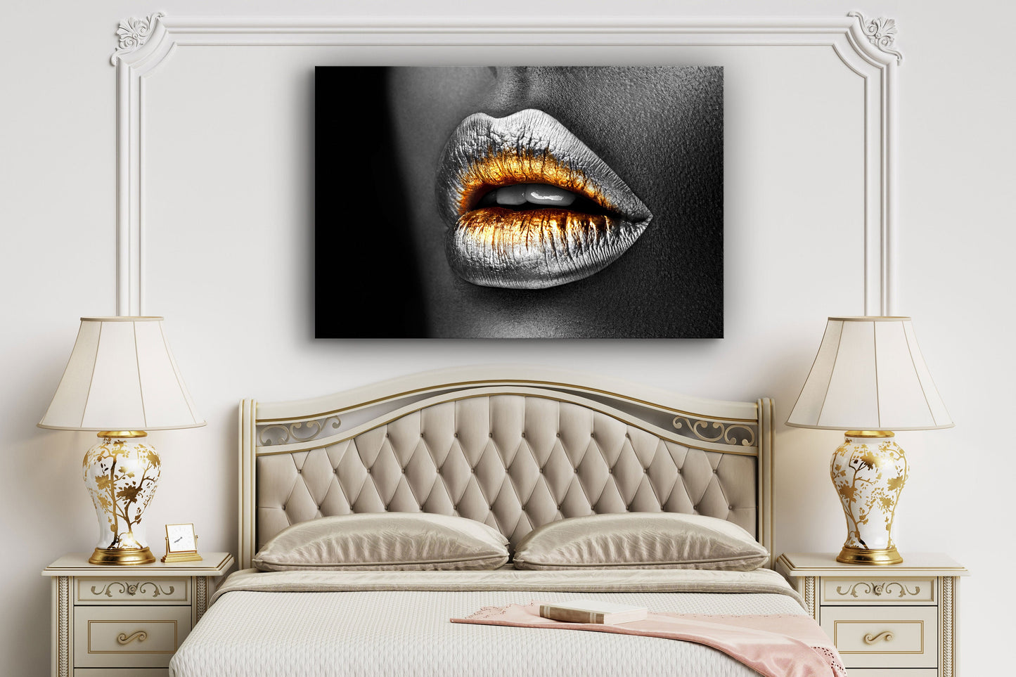 Silver Gold Make Up Woman, Large Glass Wall Art