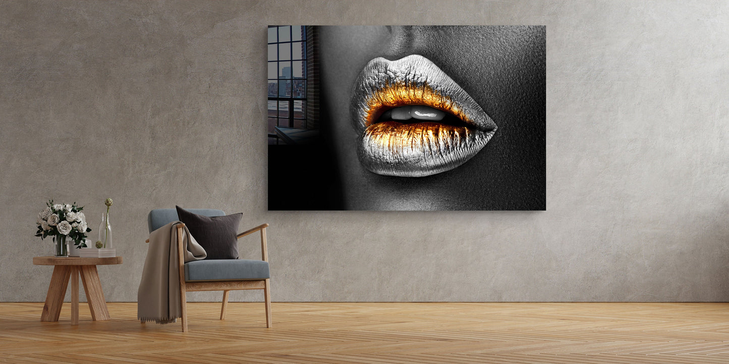 Silver Gold Make Up Woman, Large Glass Wall Art