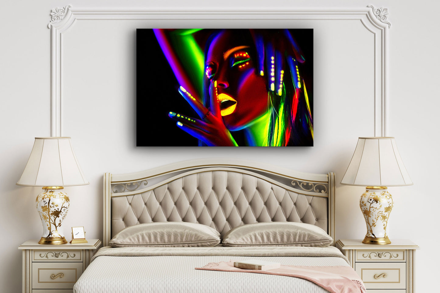 Neon Make-Up Woman, Large Glass Wall Art