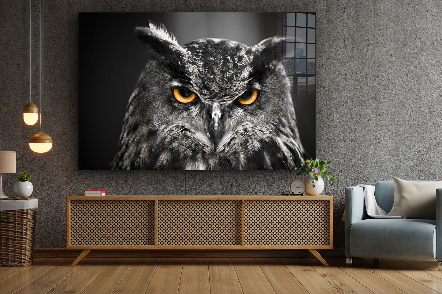 Owl Staring, Large Glass Wall Art