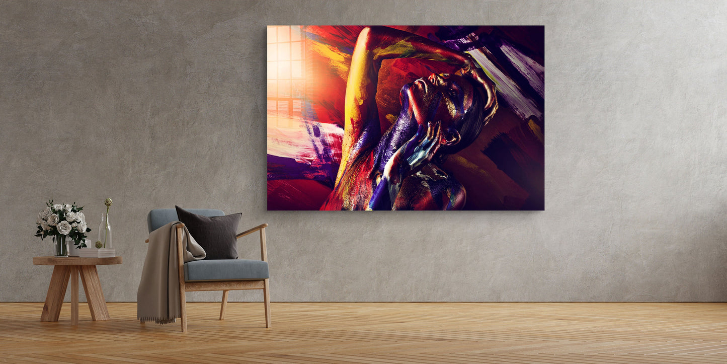 Woman Painted, Large Glass Wall Art