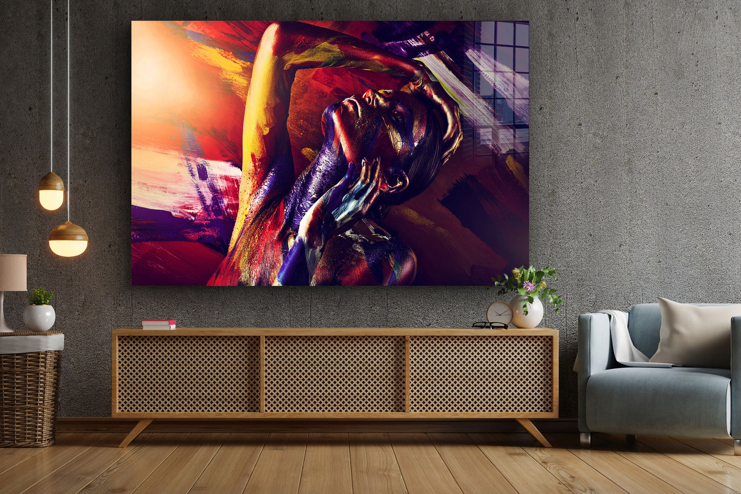 Woman Painted, Large Glass Wall Art