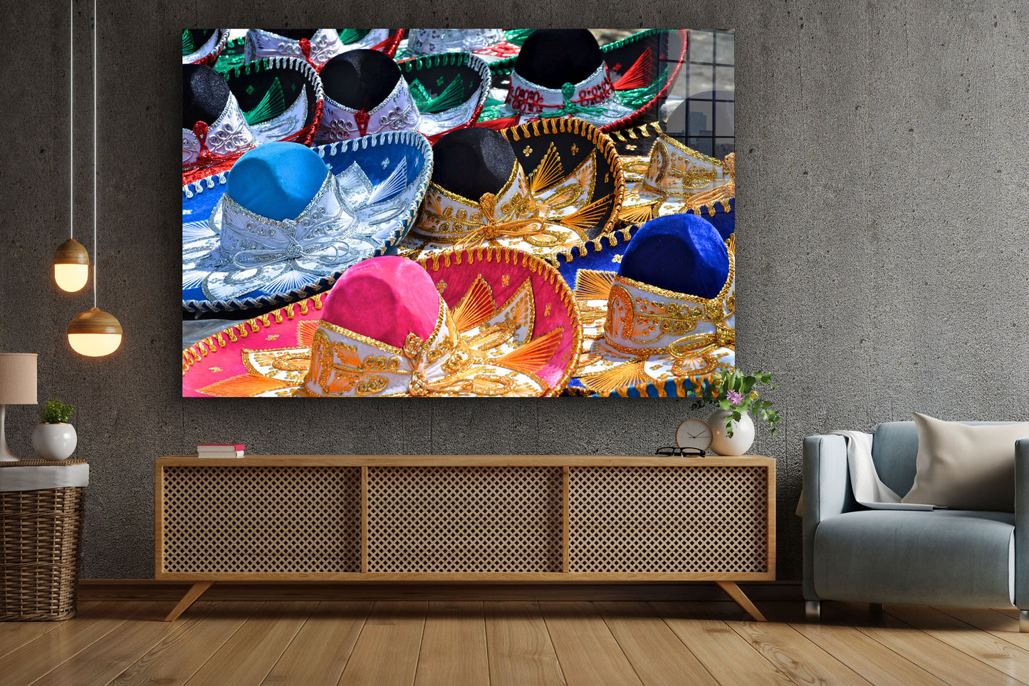 Sombreros, Large Glass Wall Art