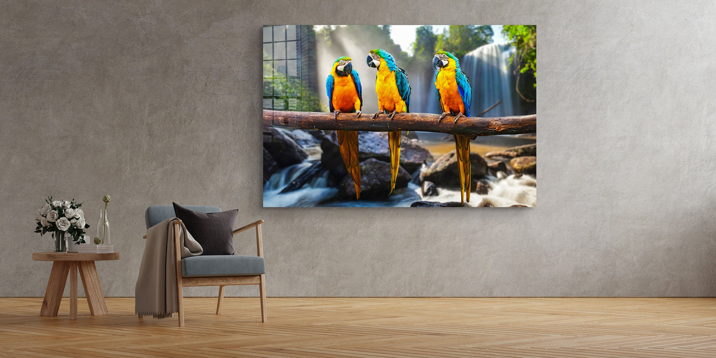 Rainbow Parrots, Large Glass Wall Art