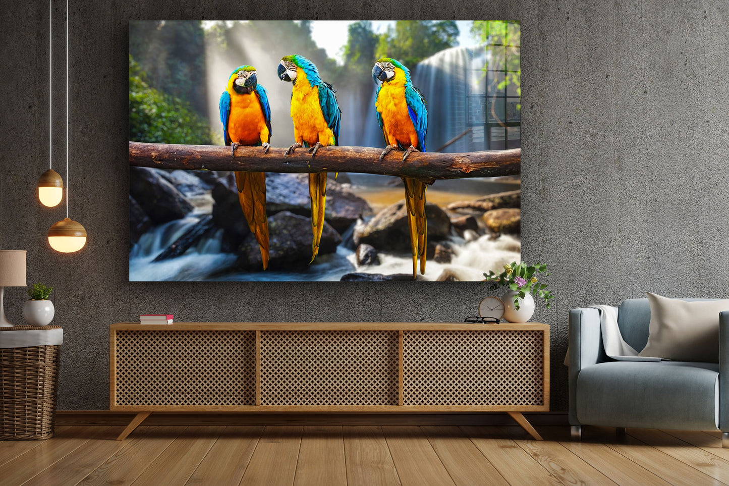 Rainbow Parrots, Large Glass Wall Art