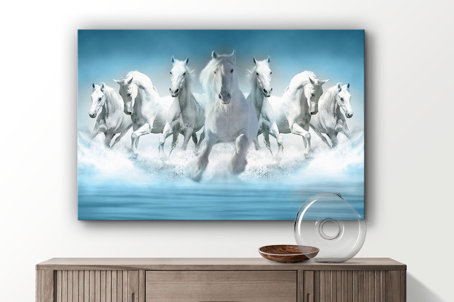 White Horses, Large Glass Wall Art